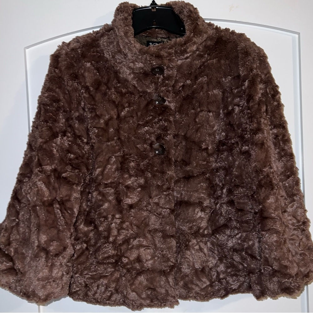Women's Brown Faux Fur Coat with 3/4 Sleeves